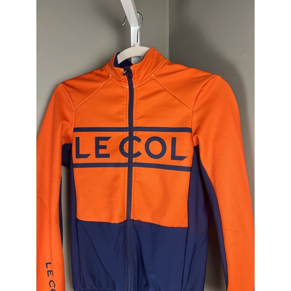 Le Col Men's Sport Winter Jacket Orange Navy Cycling Full Zip Made in Italy S - Picture 3 of 7